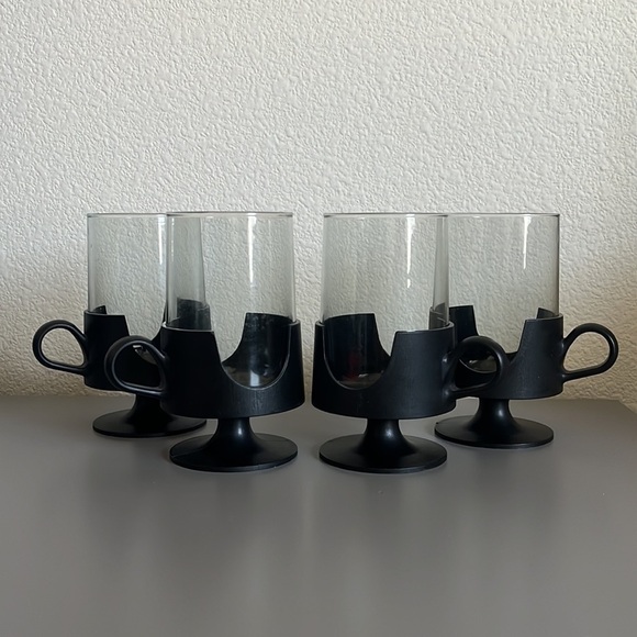 Vintage Compatible Corning Glas-Snap Plastic Handled Glasses Lot of 4 Coffee - Picture 2 of 9